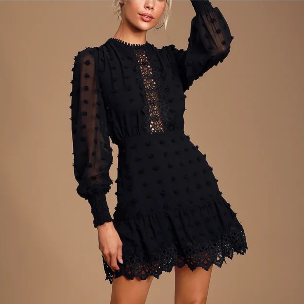 Lust or Love Black Embroidered Lace Long Sleeve Dress by Lulus